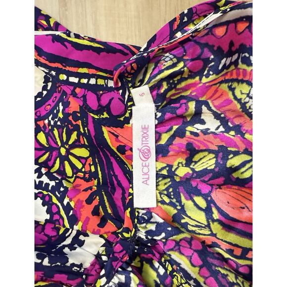 Alice & Trixie Sz S Silk Blouse Sleeveless Ruffles Colorful Paisley Size S - Picture 9 of 14